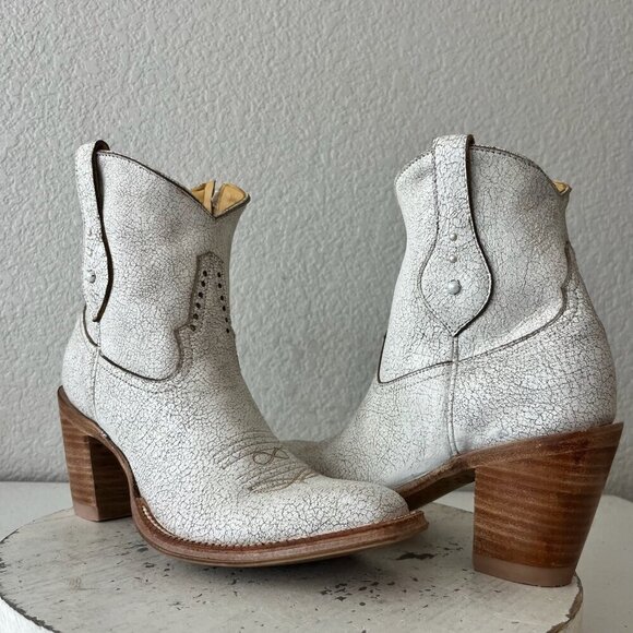 Rod Patrick Womens Cowboy Booties 8.5 A White Cowgirl Western Short Ankle Boots - Picture 1 of 12
